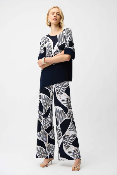 JOSEPH RIBKOFF 261283 Silky Knit Geometric Print Asymmetrical Cocoon Top