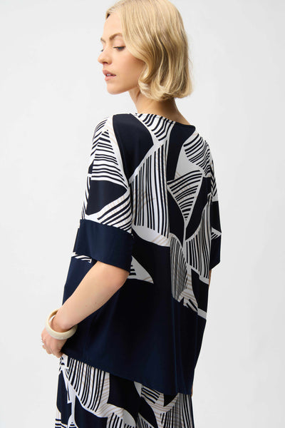 JOSEPH RIBKOFF 261283 Silky Knit Geometric Print Asymmetrical Cocoon Top