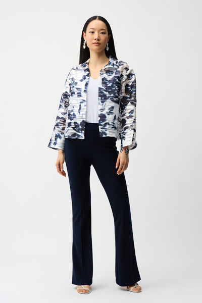 JOSEPH RIBKOFF 261291 Jacquard Organza Floral Print Trapeze Jacket With Stand Collar