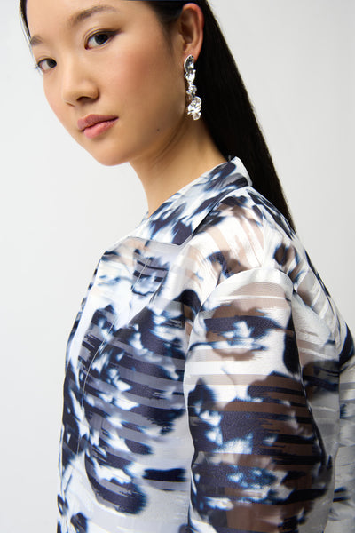 JOSEPH RIBKOFF 261291 Jacquard Organza Floral Print Trapeze Jacket With Stand Collar