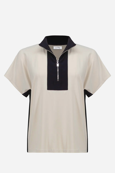JOSEPH RIBKOFF 261611  Silky Knit Color Block Straight Top With Zipped Collar