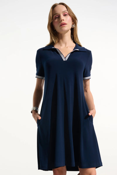 JOSEPH RIBKOFF SPORT 261614 SILKY KNIT TRAPEEZE DRESS WITH POLO COLLAR-2 COLOURS