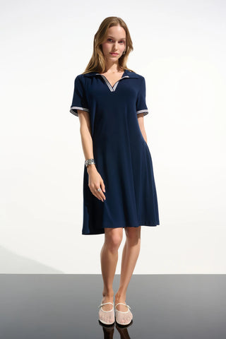 JOSEPH RIBKOFF SPORT 261614 SILKY KNIT TRAPEEZE DRESS WITH POLO COLLAR-2 COLOURS