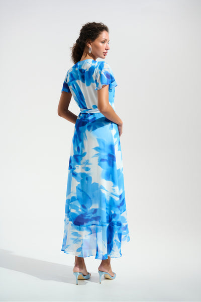 JOSEPH RIBKOFF 261739 Signature | Chiffon Print Wrap Dress With Ruffle Detail- 2 COLOURS