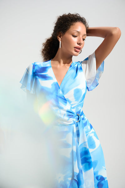 JOSEPH RIBKOFF 261739 Signature | Chiffon Print Wrap Dress With Ruffle Detail- 2 COLOURS