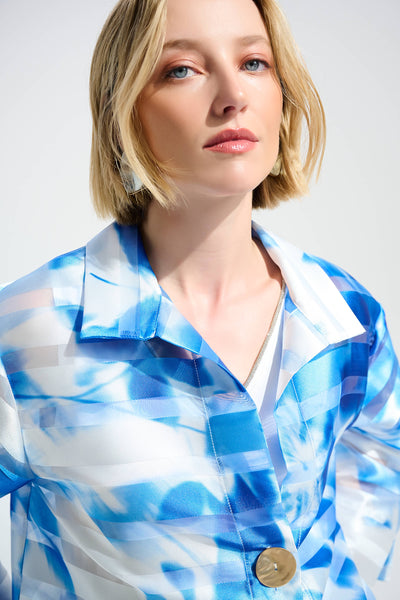 JOSEPH RIBKOFF 261747 Signature | Jacquard Organza Floral Print Trapeze Jacket With Statement Button