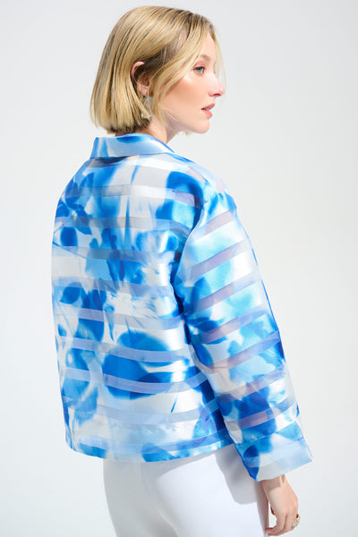 JOSEPH RIBKOFF 261747 Signature | Jacquard Organza Floral Print Trapeze Jacket With Statement Button