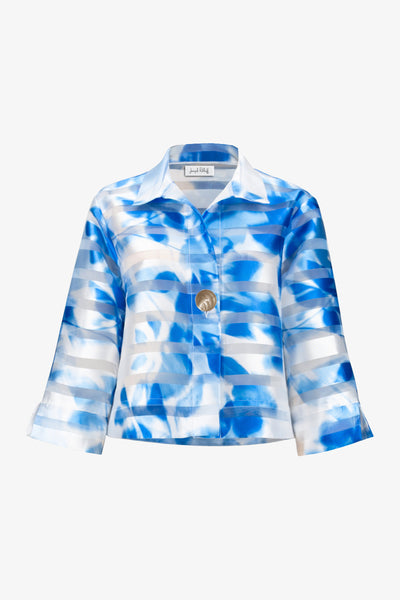 JOSEPH RIBKOFF 261747 Signature | Jacquard Organza Floral Print Trapeze Jacket With Statement Button