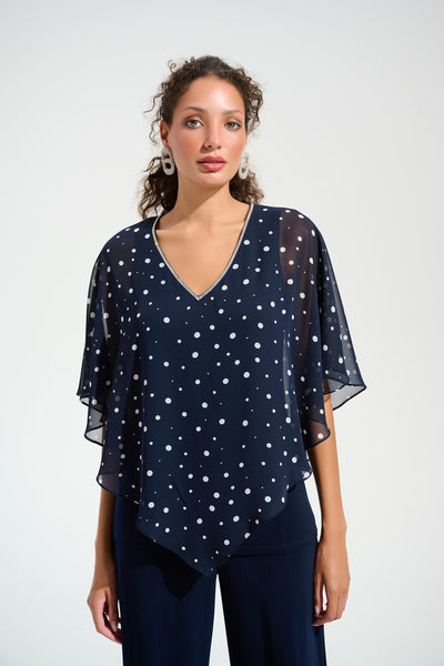 JOSEPH RIBKOFF 261766 Signature | Silky Knit Dot Print Poncho With Rhinestones Trim