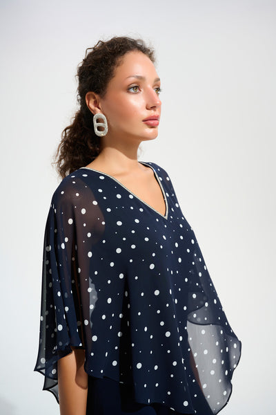 JOSEPH RIBKOFF 261766 Signature | Silky Knit Dot Print Poncho With Rhinestones Trim