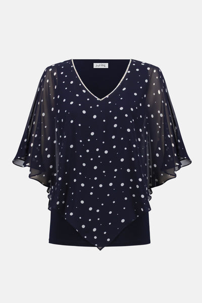 JOSEPH RIBKOFF 261766 Signature | Silky Knit Dot Print Poncho With Rhinestones Trim