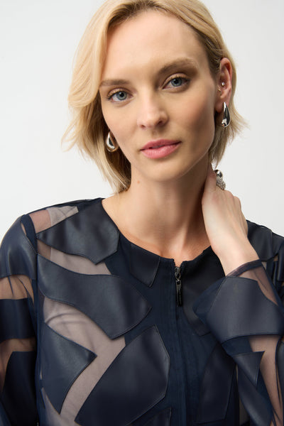 JOSEPH RIBKOFF 261906 Laser Cut Leatherette Giraffe Print Fitted Jacket