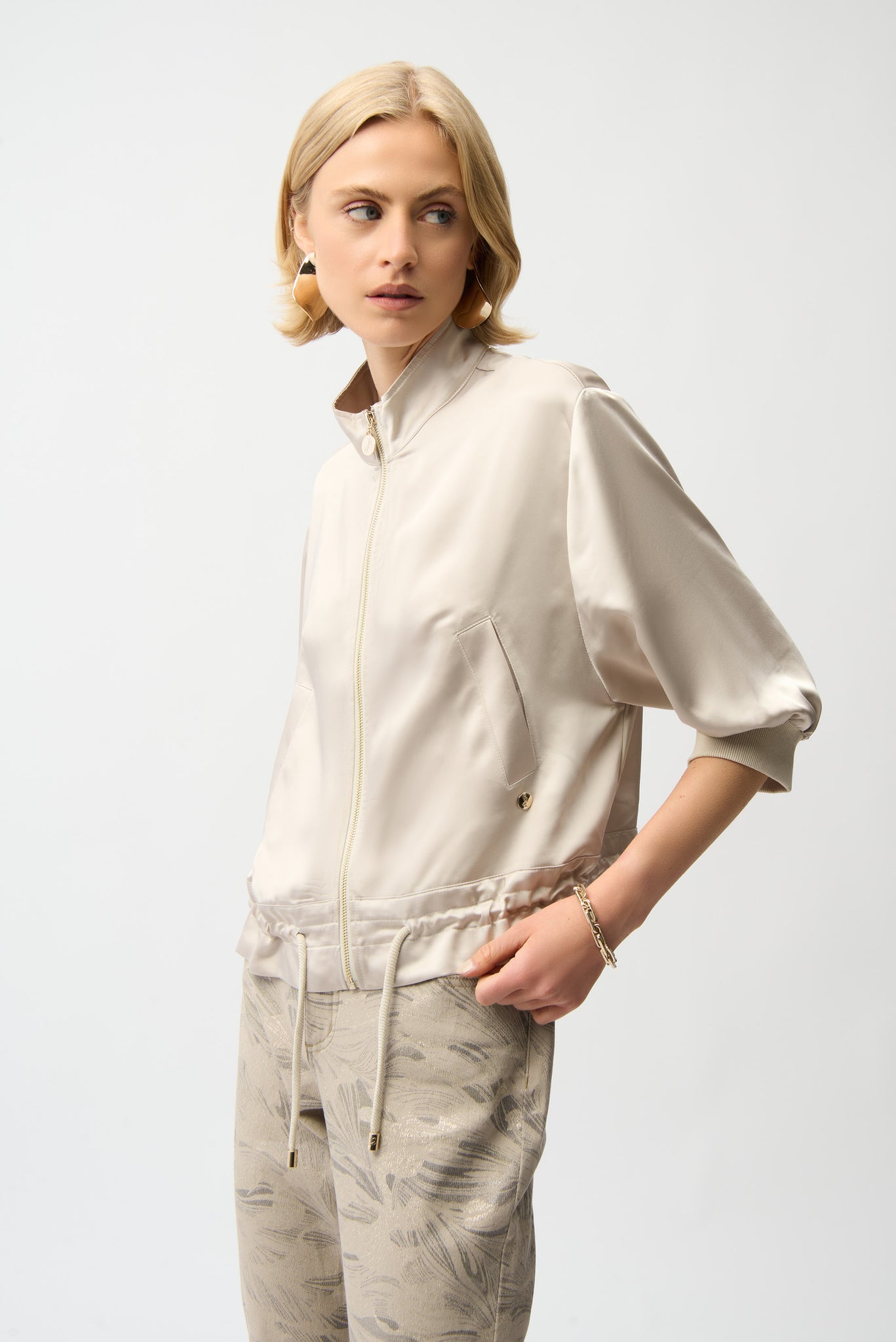 JOSEPH RIBKOFF 261913 Satin Boxy Blouson Jacket With Drawstring Hem