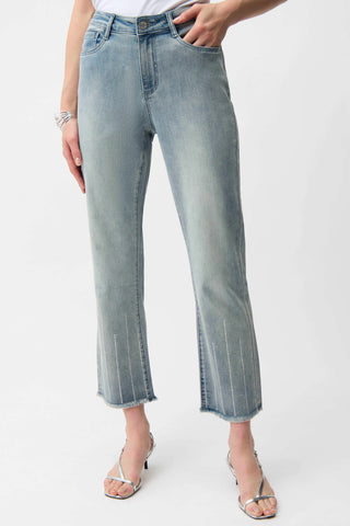 JOSEPH RIBKOFF 261945 STRAIGHT CROP JEANS WITH RHINESTONES