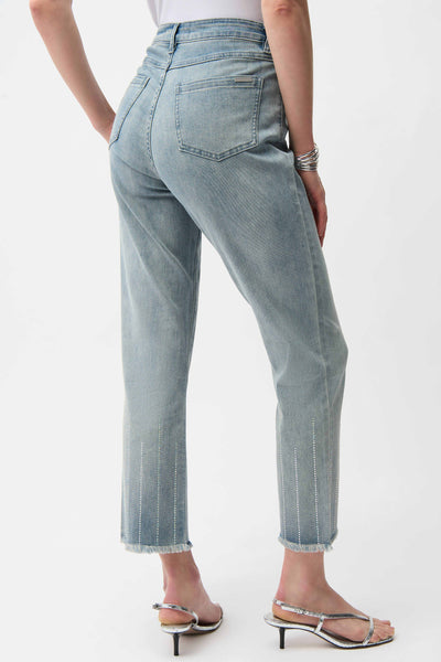 JOSEPH RIBKOFF 261945 STRAIGHT CROP JEANS WITH RHINESTONES