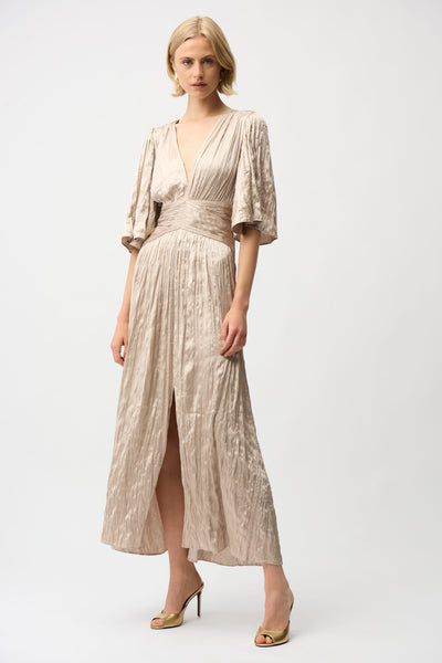 JOSEPH RIBKOFF 261962 Satin Fit and Flare Pleated Dress with Knot Waist Detail