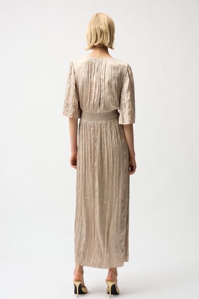 JOSEPH RIBKOFF 261962 Satin Fit and Flare Pleated Dress with Knot Waist Detail