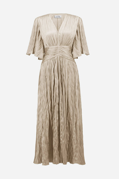 JOSEPH RIBKOFF 261962 Satin Fit and Flare Pleated Dress with Knot Waist Detail