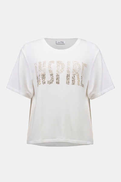 JOSEPH RIBKOFF 261967 FRONT PRINT STRAIGHT T-SHIRT WITH RHINESTONES