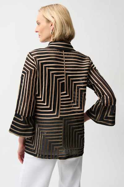 JOSEPH RIBKOFF 261980 Satin And Mesh Abstract Print Jacket With Bell Sleeve