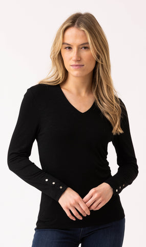 MARBLE 6402 SUPER SOFT FITTED V-NECK TOP WITH CUFF DETAIL- 2 COLOURS