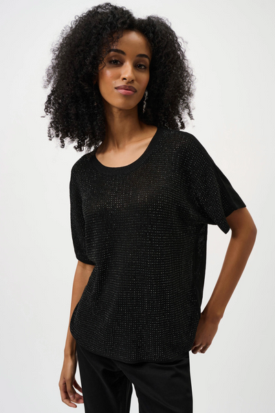 JOSEPH RIBKOFF 263900 METALLIC KNITTED T-SHIRT WITH RHINESTONES