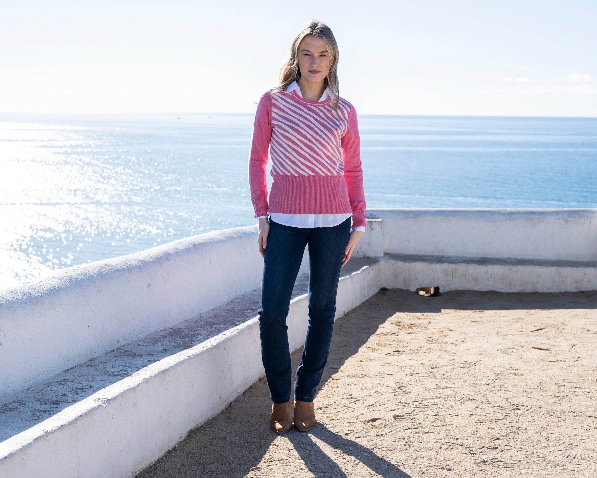 MARBLE 8041 PRINTED SWEATER WITH SLEEVE BUTTONS