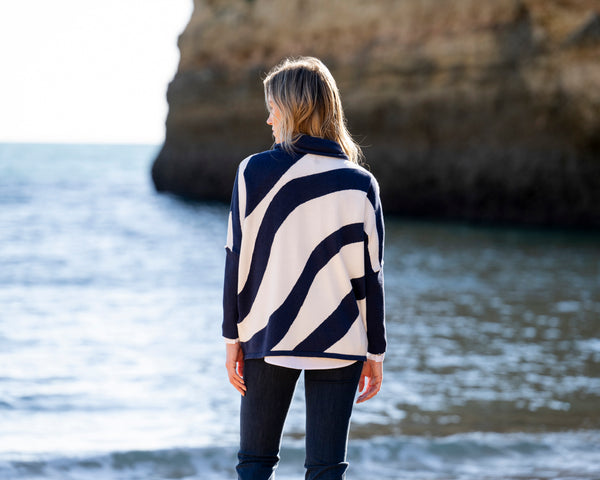 MARBLE 8068 TWO TONE COWL NECK SWEATER 2 COLOURS