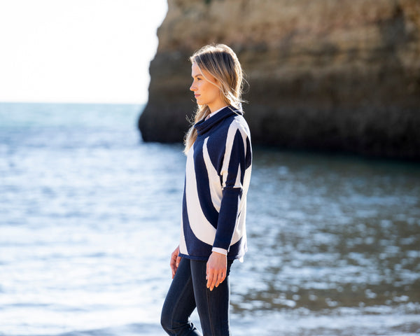 MARBLE 8068 TWO TONE COWL NECK SWEATER 2 COLOURS