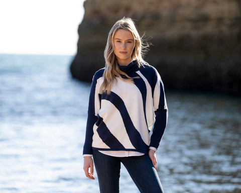 MARBLE 8068 TWO TONE COWL NECK SWEATER 2 COLOURS