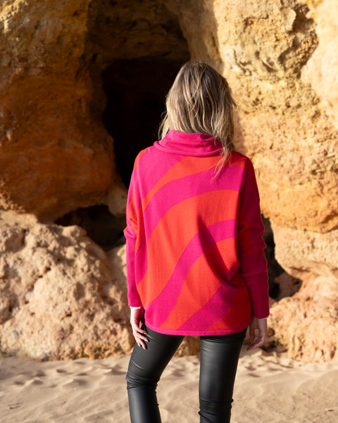 MARBLE 8068 TWO TONE COWL NECK SWEATER 2 COLOURS