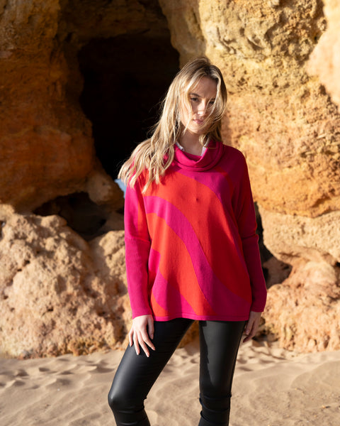 MARBLE 8068 TWO TONE COWL NECK SWEATER 2 COLOURS