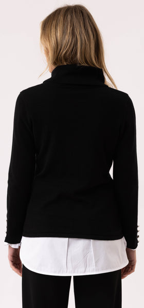 MARBLE 8069 COWL NECK SWEATER WITH BUTTON SLEEVE DETAIL