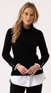 MARBLE 8069 COWL NECK SWEATER WITH BUTTON SLEEVE DETAIL