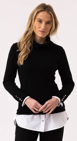 MARBLE 8069 COWL NECK SWEATER WITH BUTTON SLEEVE DETAIL