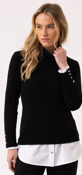 MARBLE 8069 COWL NECK SWEATER WITH BUTTON SLEEVE DETAIL