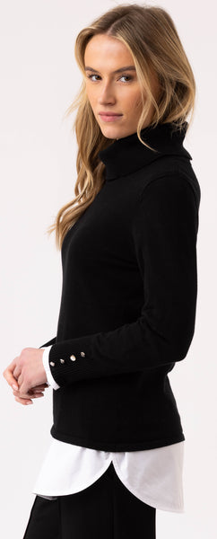 MARBLE 8069 COWL NECK SWEATER WITH BUTTON SLEEVE DETAIL
