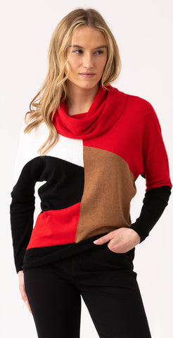 MARBLE 8071 MULTI-COLOUR COWL NECK SWEATER