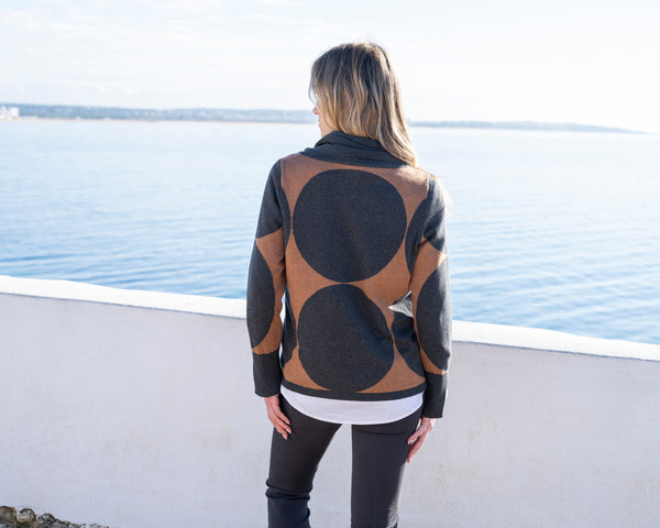 MARBLE 8076 GEOMETRIC COWL NECK SWEATER