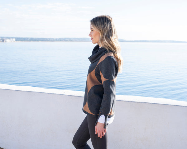 MARBLE 8076 GEOMETRIC COWL NECK SWEATER