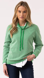 MARBLE 8087 SUBTLE STRIPE COWL NECK SWEATER WITH DRAWSTRINGS