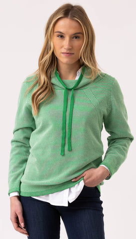 MARBLE 8087 SUBTLE STRIPE COWL NECK SWEATER WITH DRAWSTRINGS