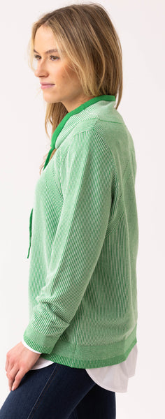 MARBLE 8087 SUBTLE STRIPE COWL NECK SWEATER WITH DRAWSTRINGS