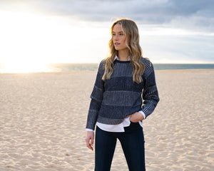 MARBLE 8101 NAVY SWEATER WITH REMOVEABLE SCARF