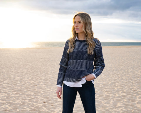 MARBLE 8101 NAVY SWEATER WITH REMOVEABLE SCARF
