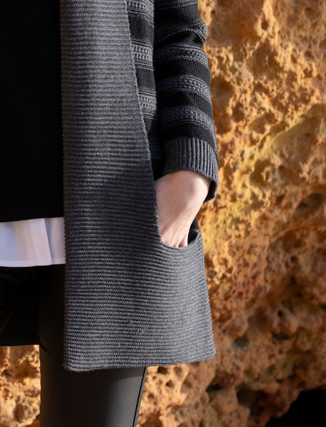 MARBLE 8102 CHUNKY STRIPE CARDIGAN WITH POCKETS