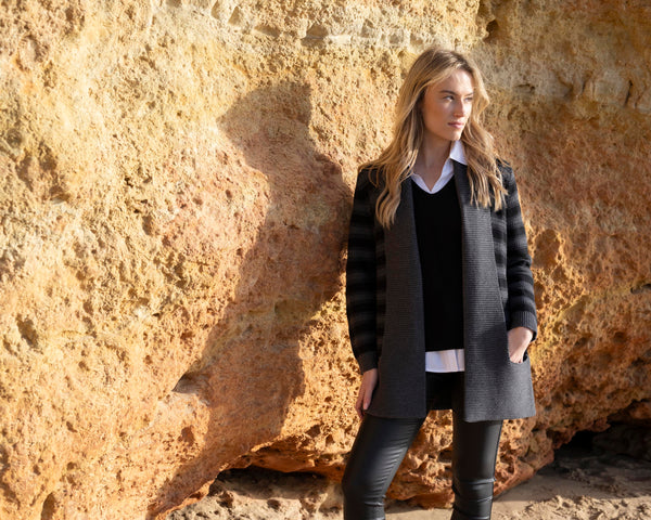 MARBLE 8102 CHUNKY STRIPE CARDIGAN WITH POCKETS
