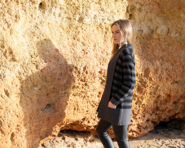 MARBLE 8102 CHUNKY STRIPE CARDIGAN WITH POCKETS