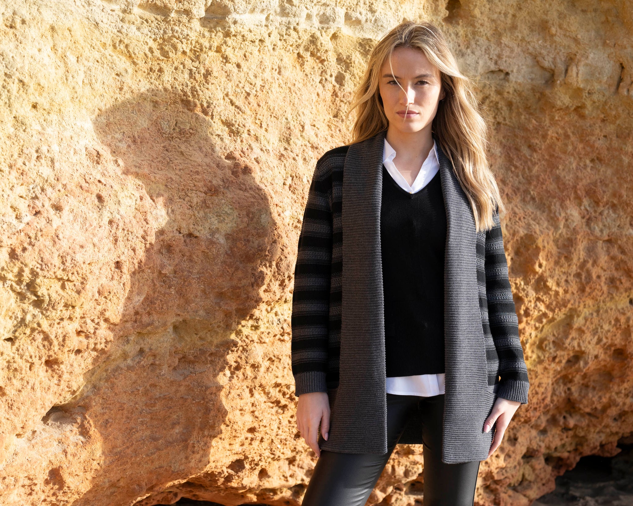 MARBLE 8102 CHUNKY STRIPE CARDIGAN WITH POCKETS