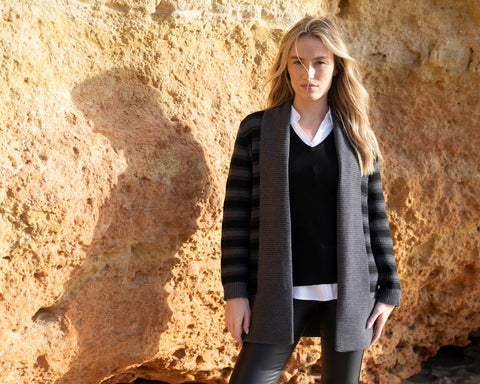 MARBLE 8102 CHUNKY STRIPE CARDIGAN WITH POCKETS